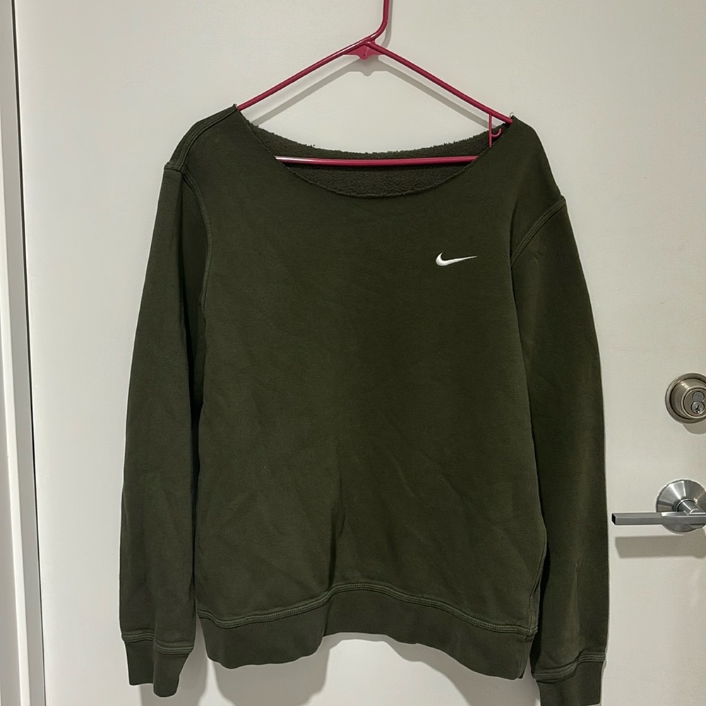 Off The Shoulder Army Green Nike Sweatshirt!